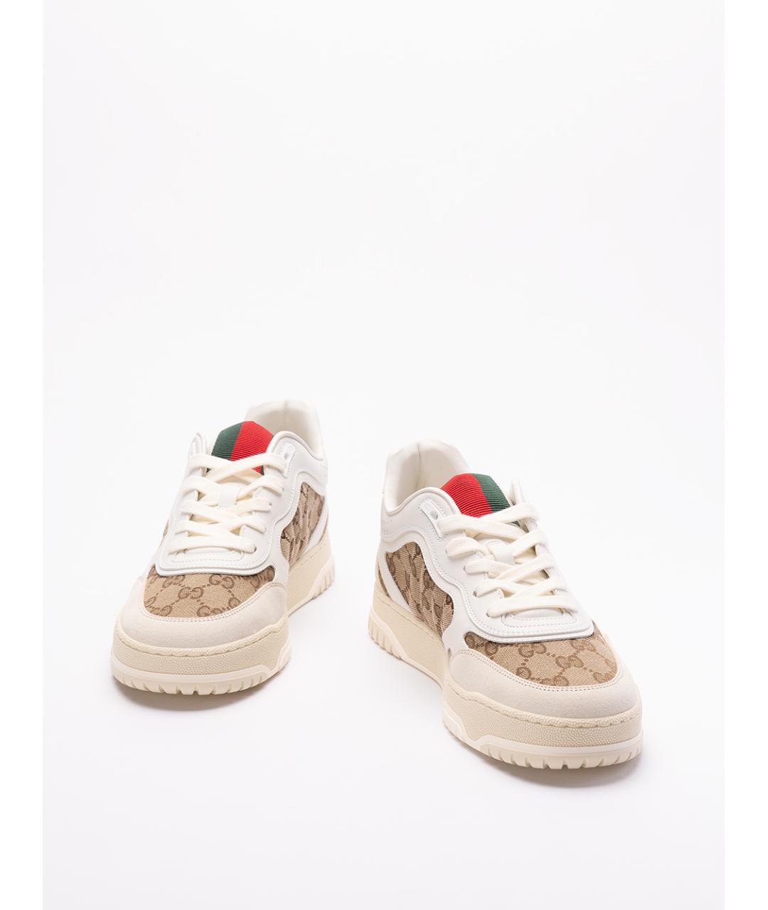 GUCCI Бежевые кожаные низкие кроссовки / кеды, фото 2