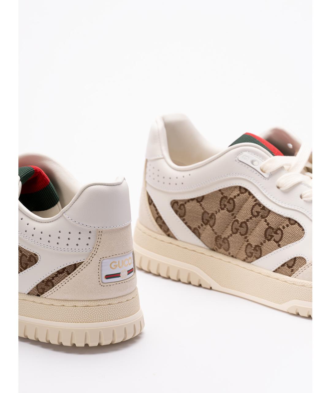 GUCCI Бежевые кожаные низкие кроссовки / кеды, фото 5