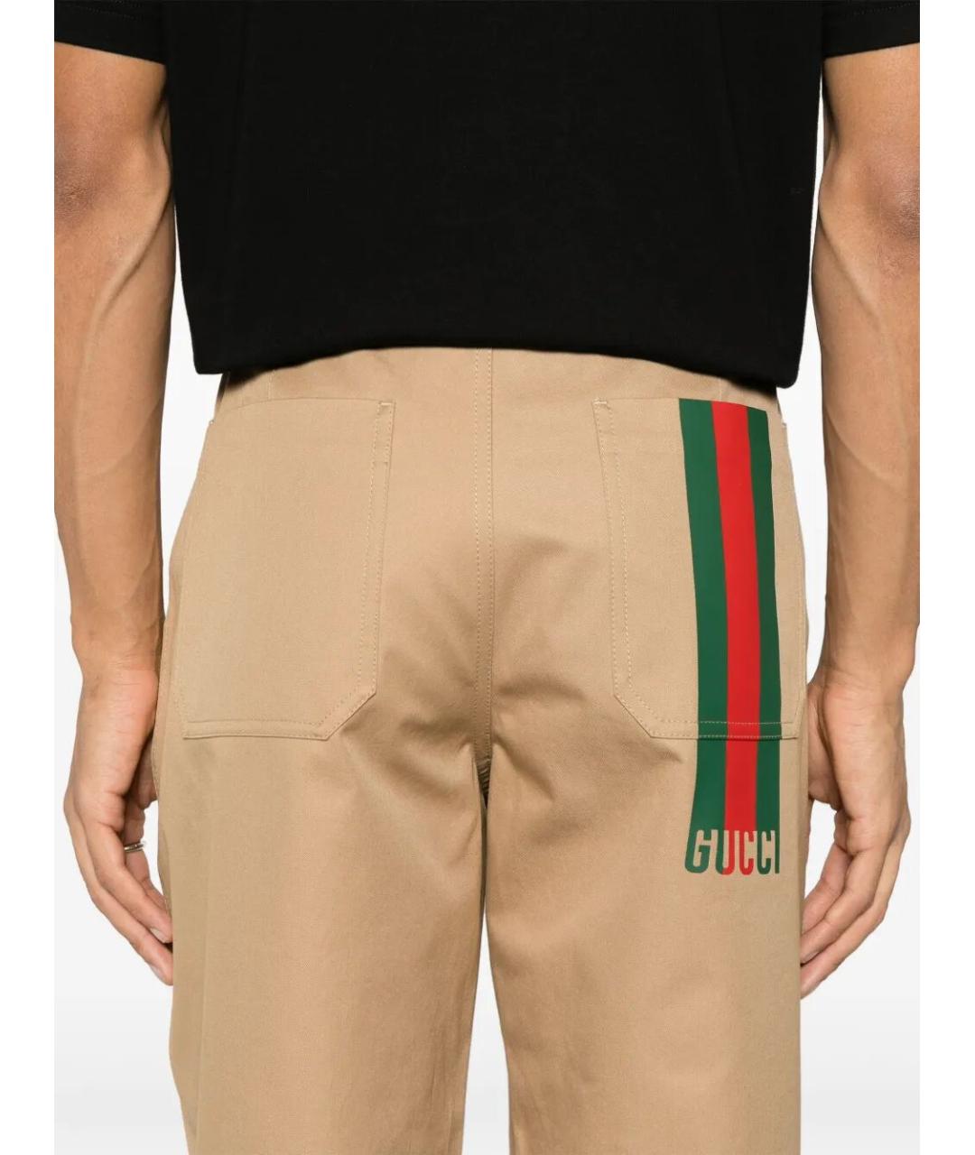 GUCCI Бежевые хлопковые повседневные брюки, фото 3
