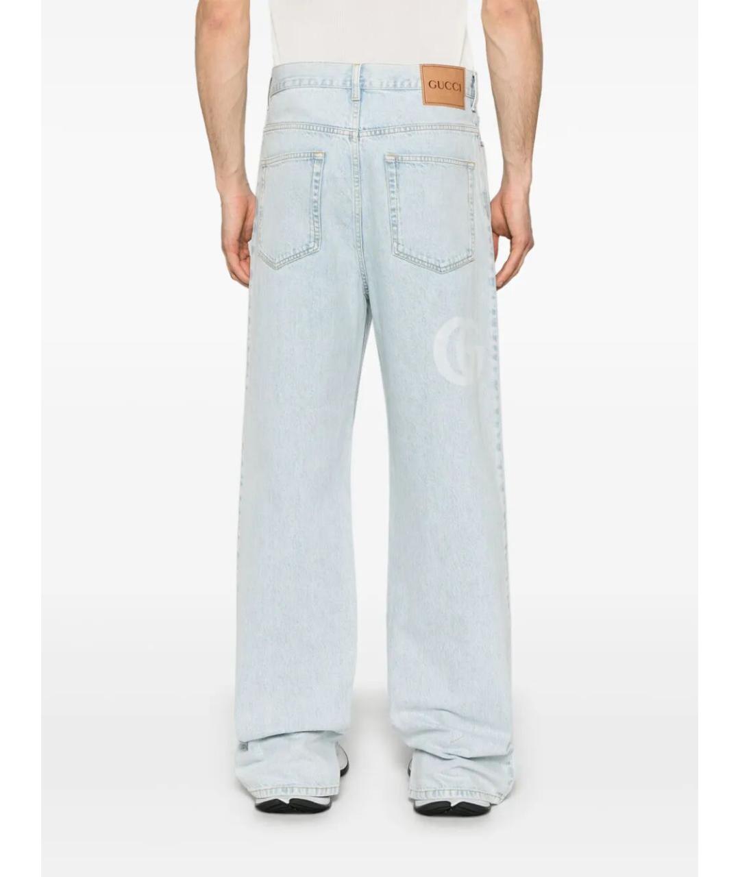 GUCCI Голубые хлопковые прямые джинсы, фото 3
