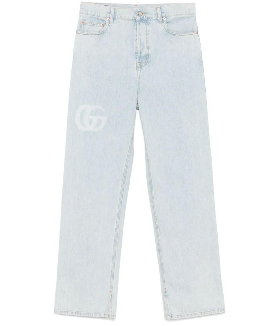 GUCCI Голубые хлопковые прямые джинсы, фото 1