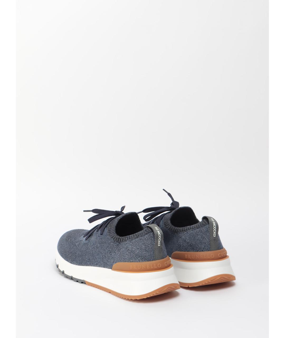 BRUNELLO CUCINELLI Синие текстильные низкие кроссовки / кеды, фото 3