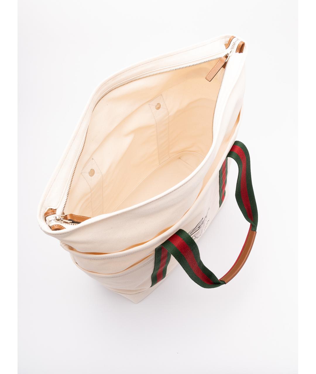GUCCI Бежевая хлопковая сумка тоут, фото 6
