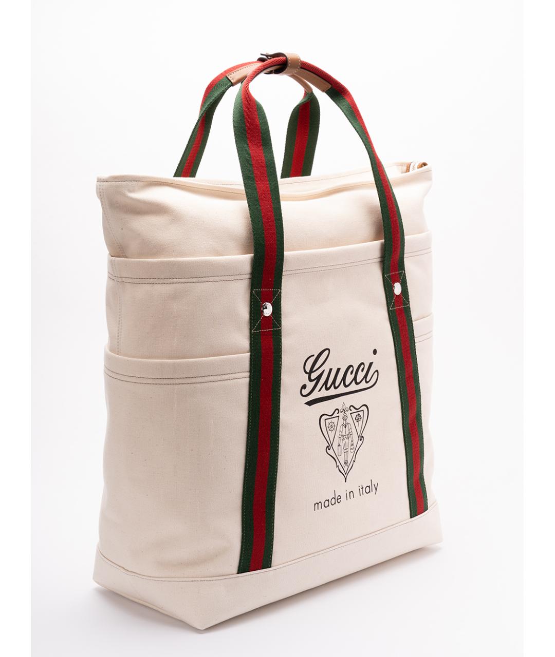 GUCCI Бежевая хлопковая сумка тоут, фото 3