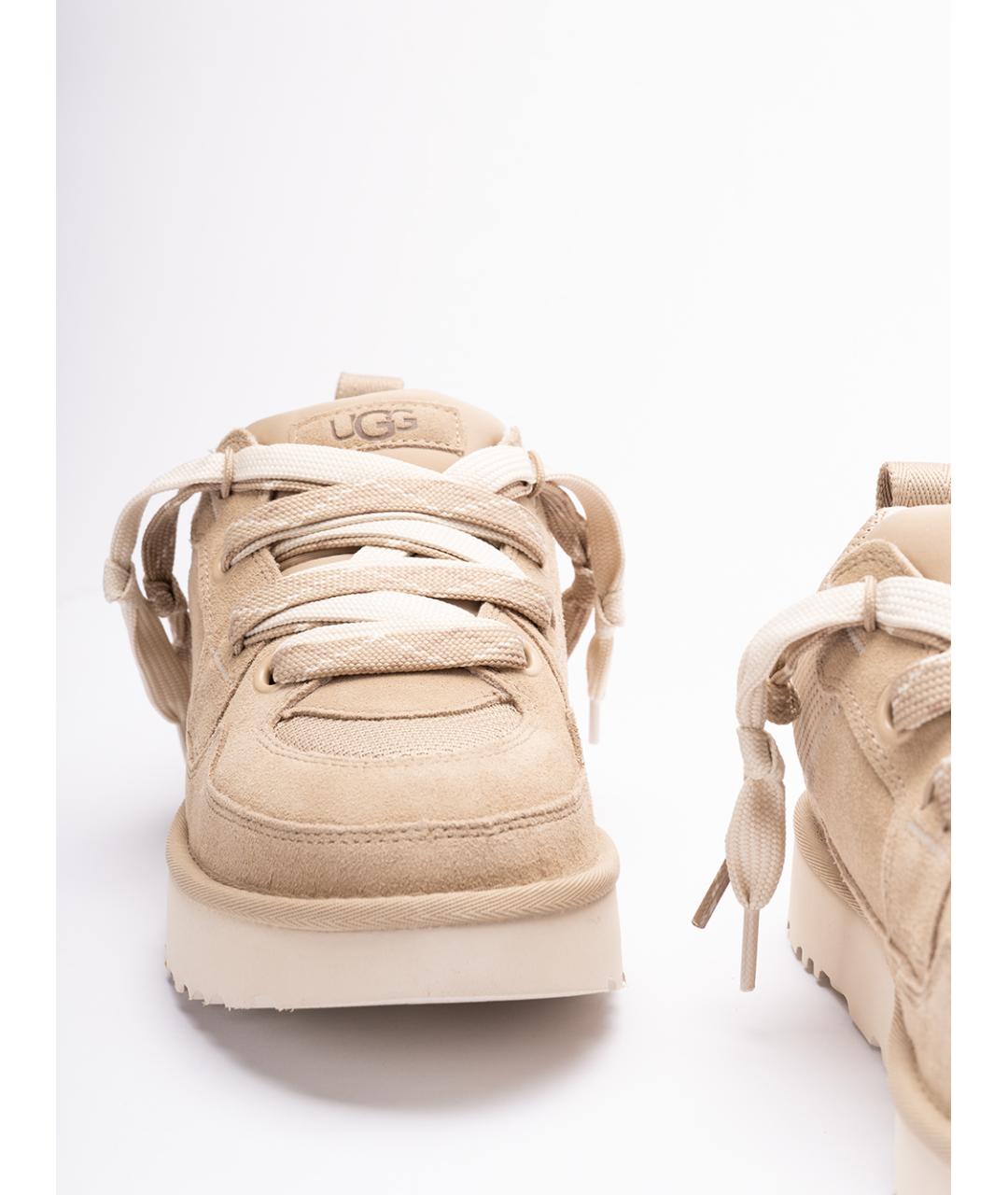 UGG AUSTRALIA Бежевые кожаные низкие кроссовки / кеды, фото 5