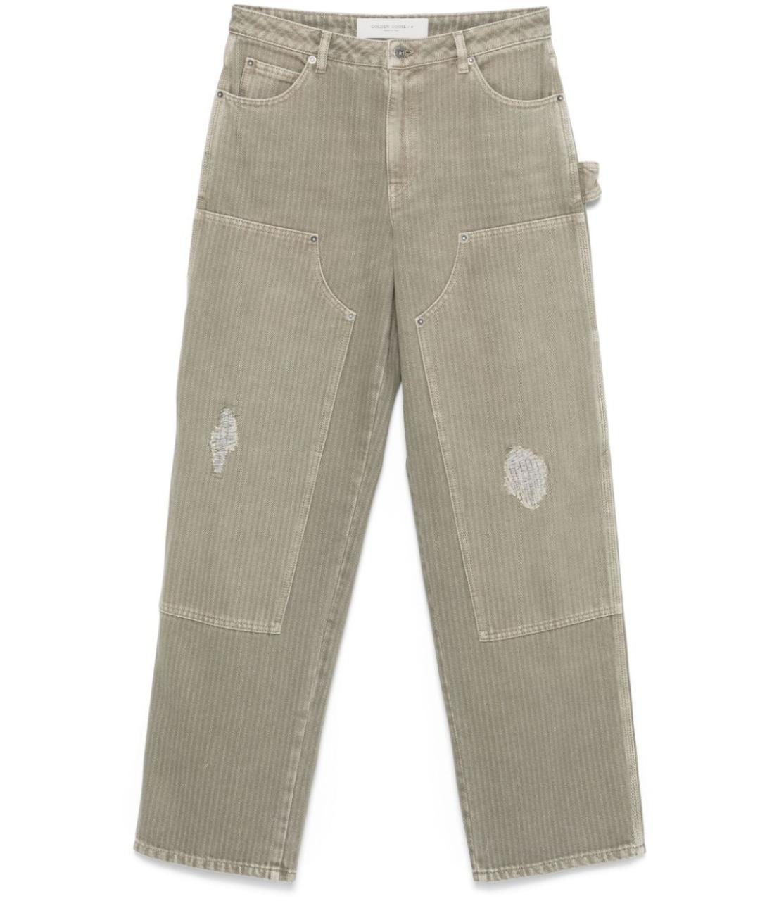 GOLDEN GOOSE DELUXE BRAND Хаки хлопко-полиэстеровые прямые джинсы, фото 1