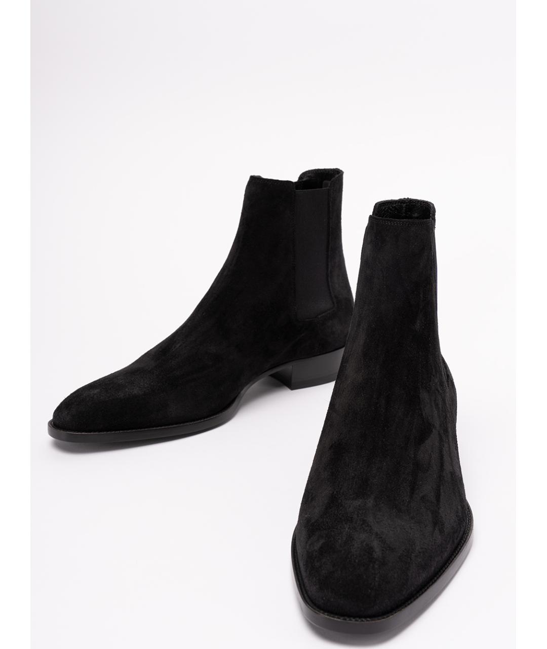 SAINT LAURENT Черные замшевые высокие ботинки, фото 5