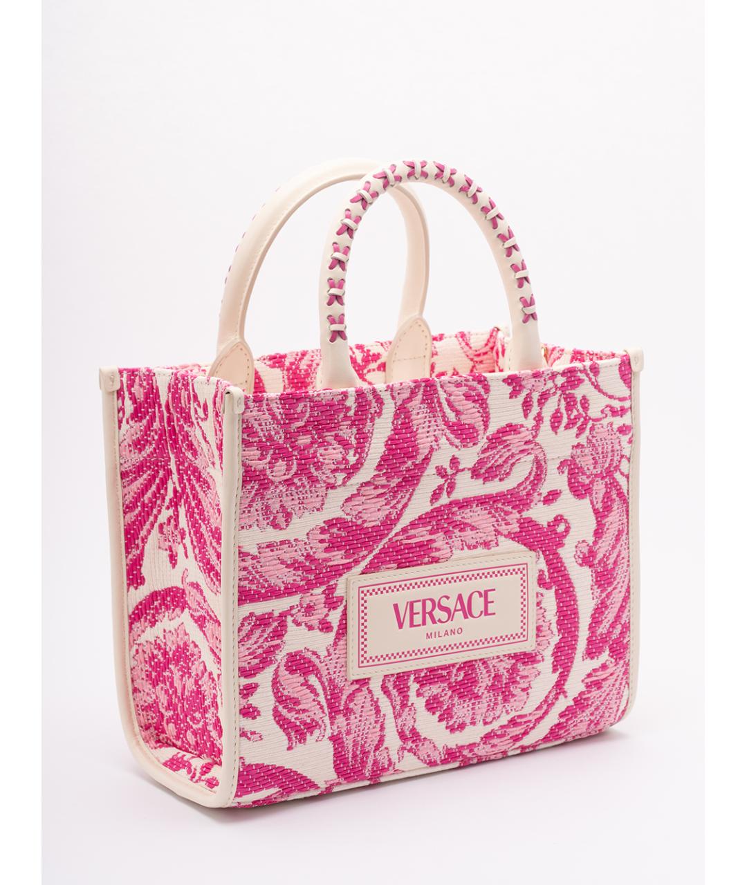 VERSACE Розовая тканевая сумка тоут, фото 3