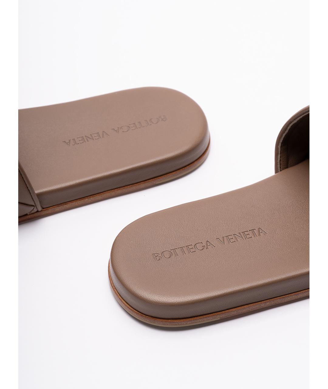 BOTTEGA VENETA Коричневые кожаные шлепанцы, фото 6