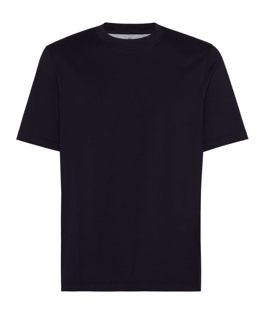 BRUNELLO CUCINELLI Темно-синяя хлопковая футболка, фото 1