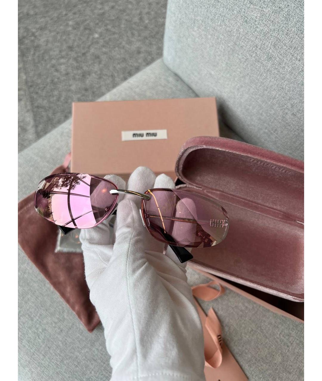 MIU MIU Розовые металлические солнцезащитные очки, фото 3