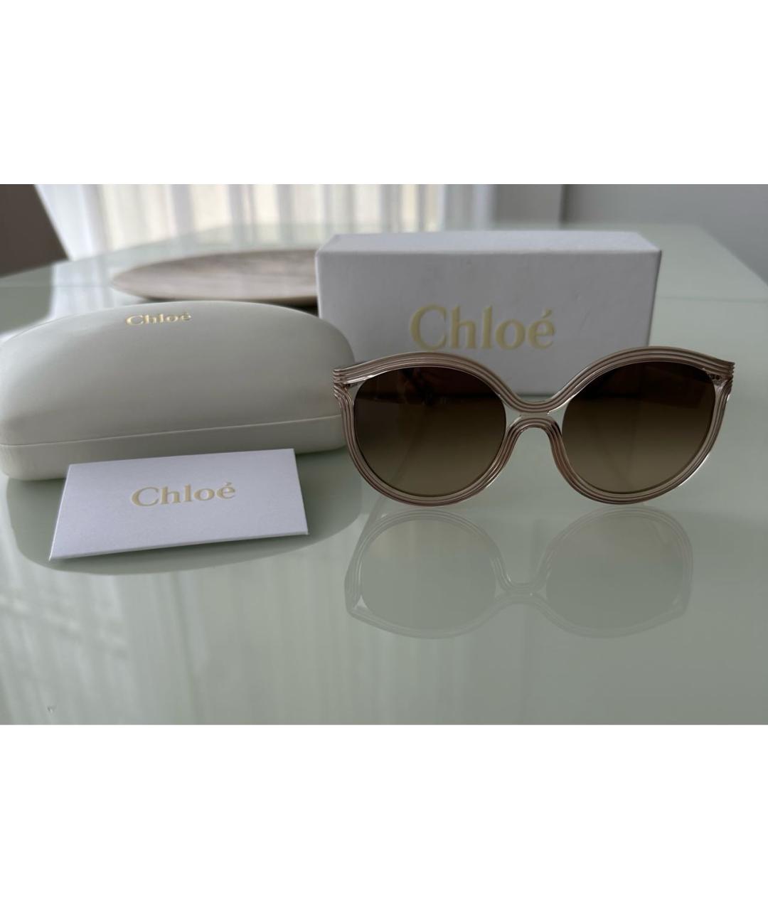 CHLOE Бежевые пластиковые солнцезащитные очки, фото 2