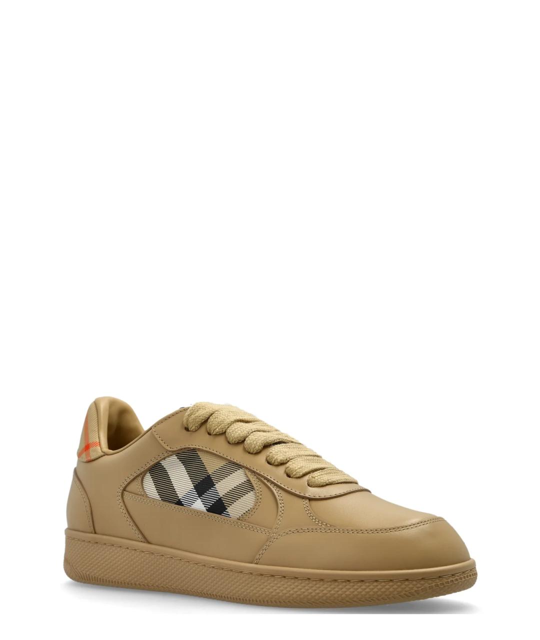 BURBERRY Бежевые кожаные кроссовки, фото 4