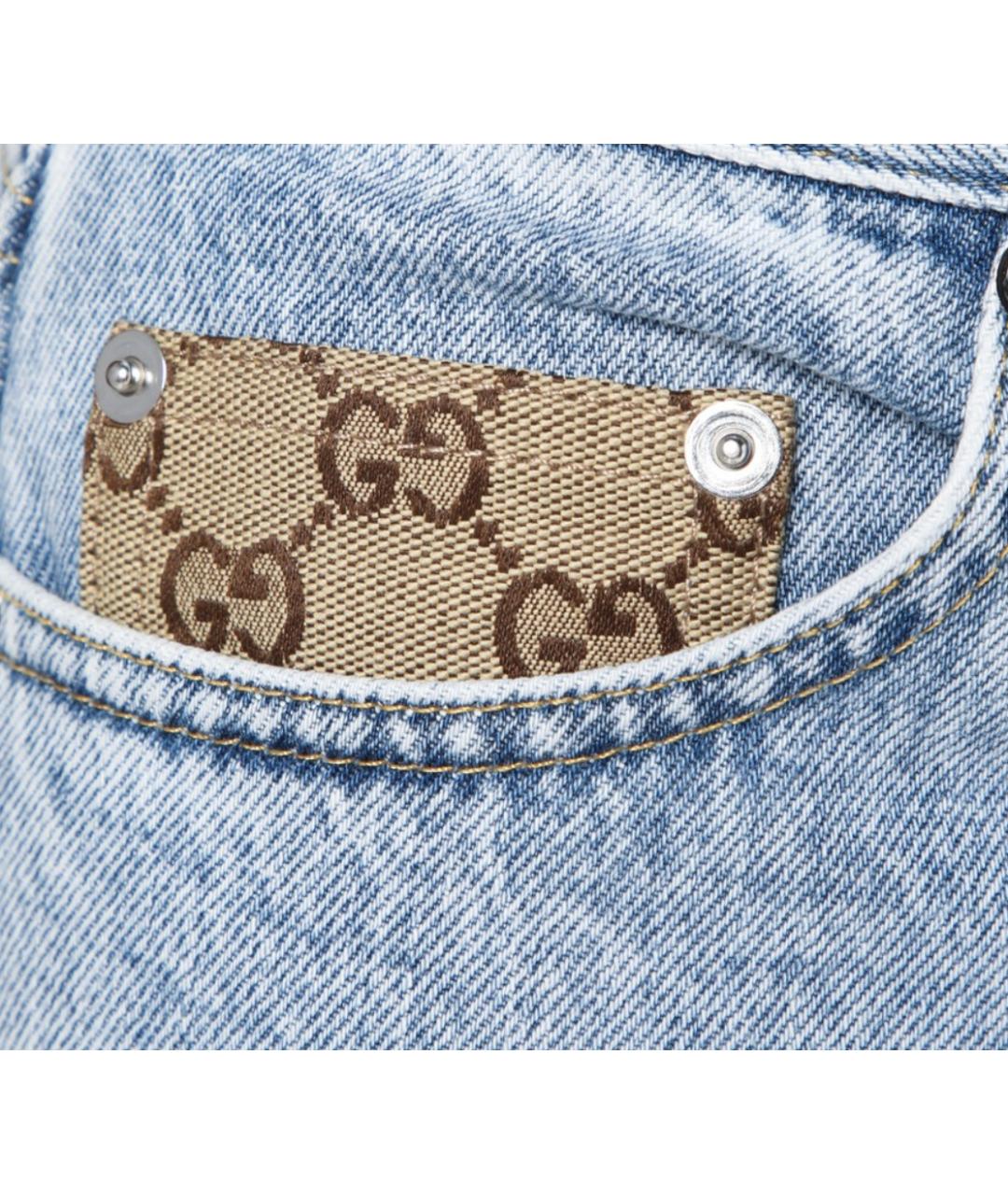 GUCCI Голубые хлопковые прямые джинсы, фото 2