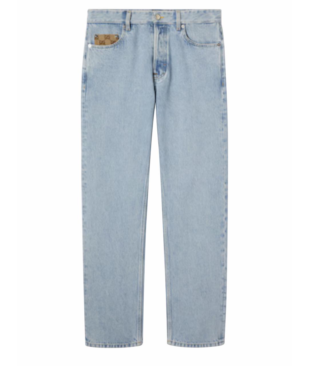 GUCCI Голубые хлопковые прямые джинсы, фото 1