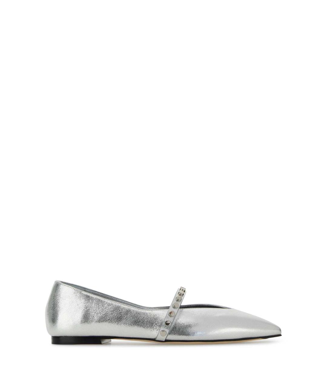 ALEXANDER MCQUEEN Серебряные кожаные балетки, фото 1