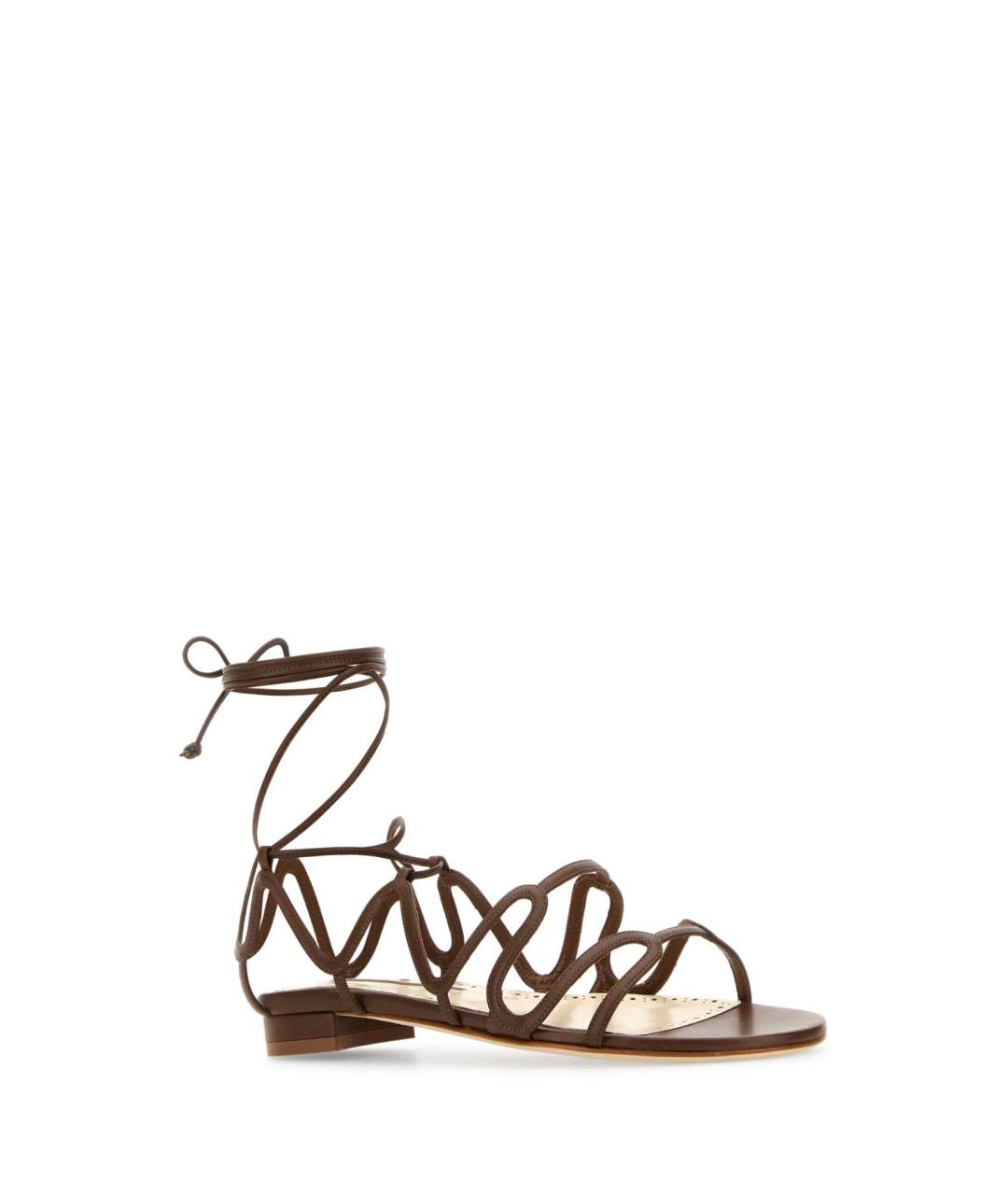 MANOLO BLAHNIK Коричневые кожаные босоножки, фото 2