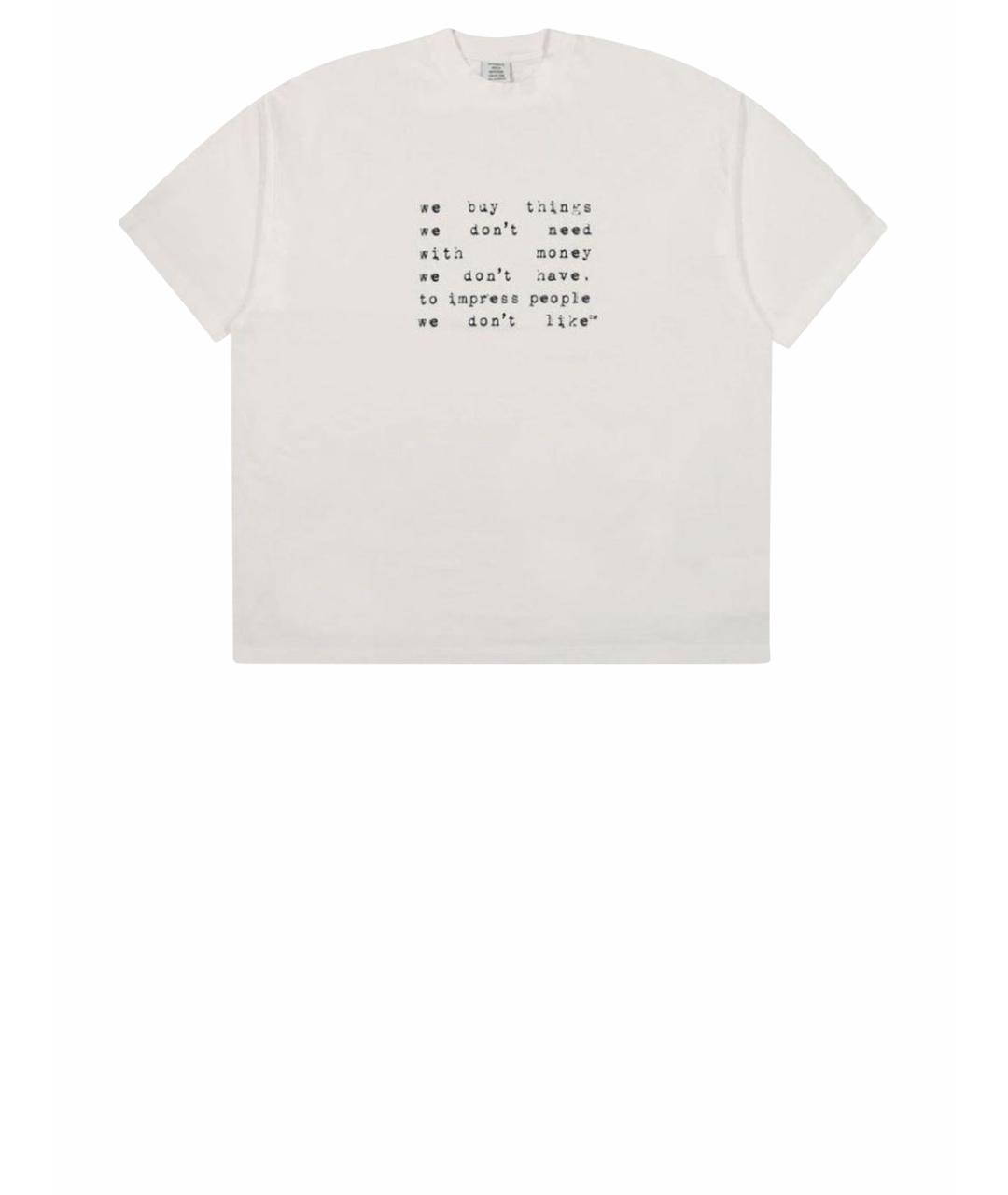 VETEMENTS Белая хлопковая футболка, фото 1