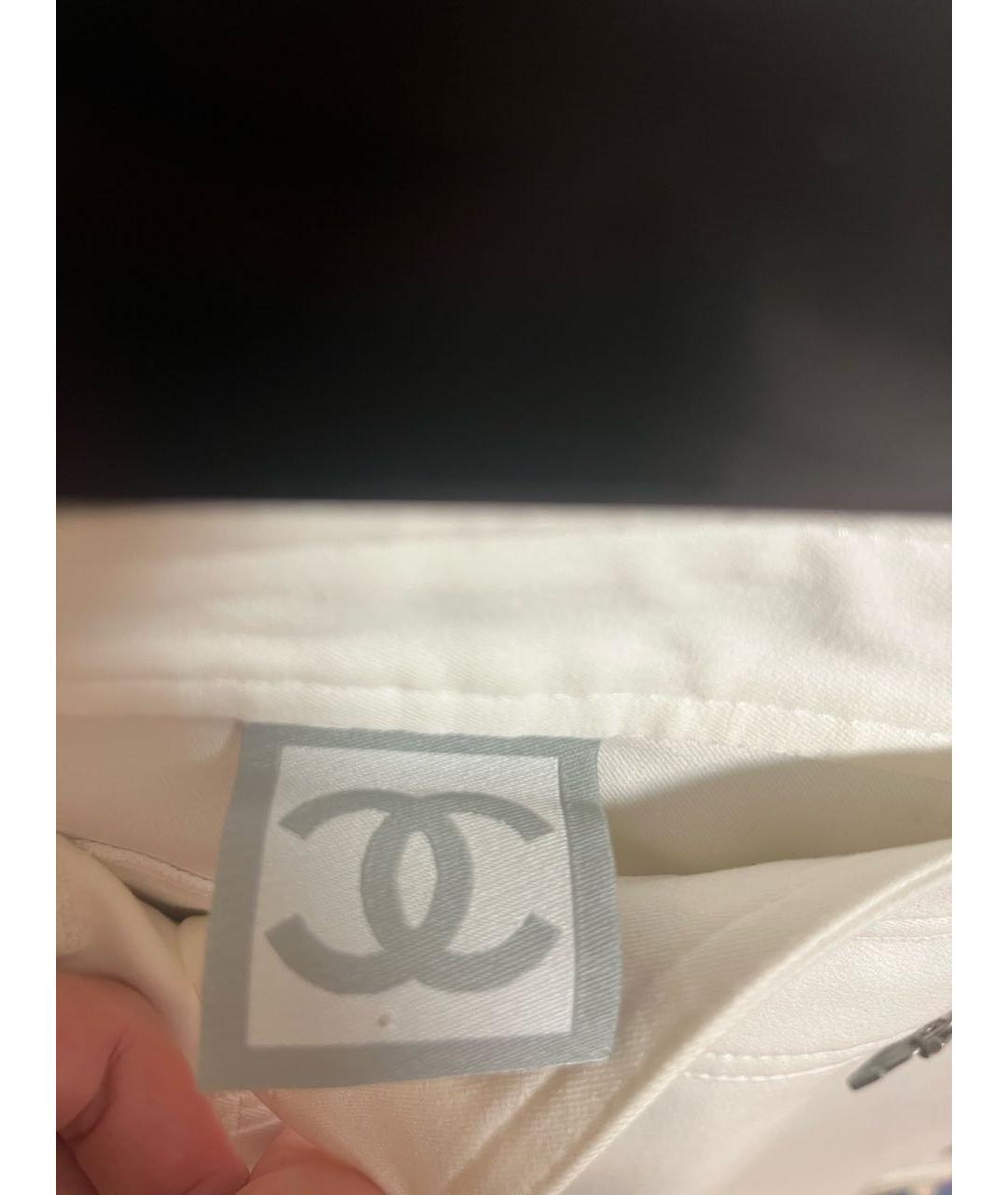 CHANEL Белые хлопко-эластановые брюки узкие, фото 6