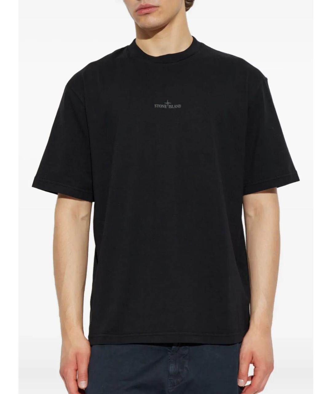 STONE ISLAND Черная хлопковая футболка, фото 2