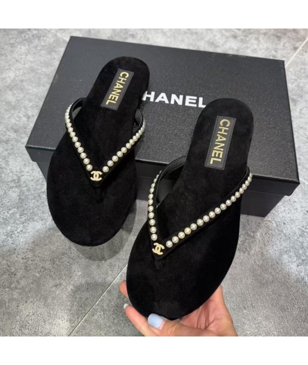 CHANEL Черные шлепанцы, фото 5