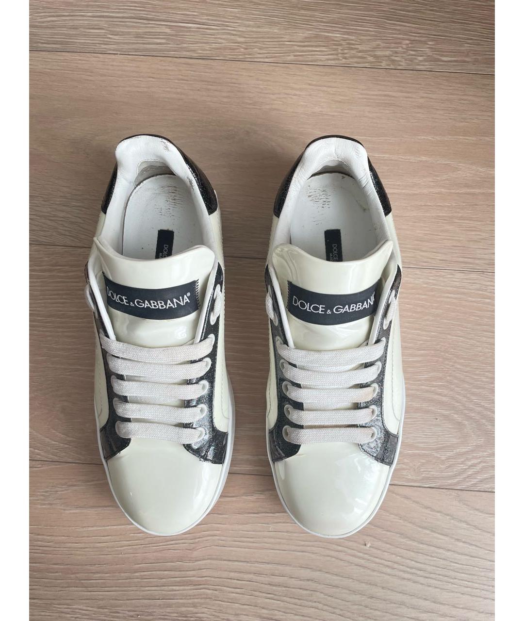 DOLCE&GABBANA Белые кроссовки из лакированной кожи, фото 3