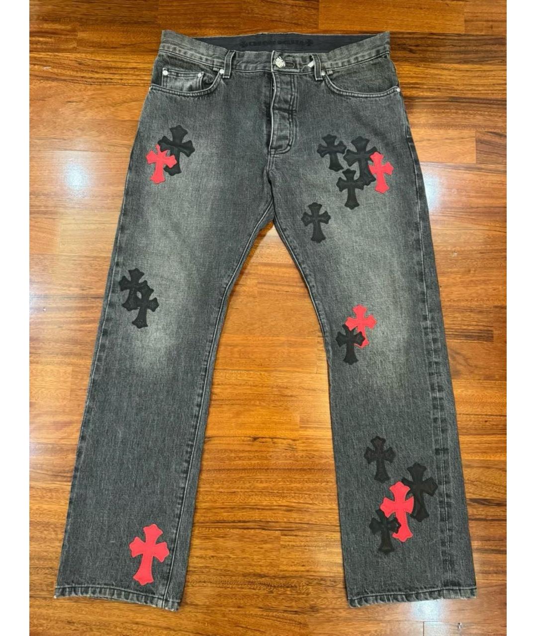 CHROME HEARTS Серые хлопковые прямые джинсы, фото 9