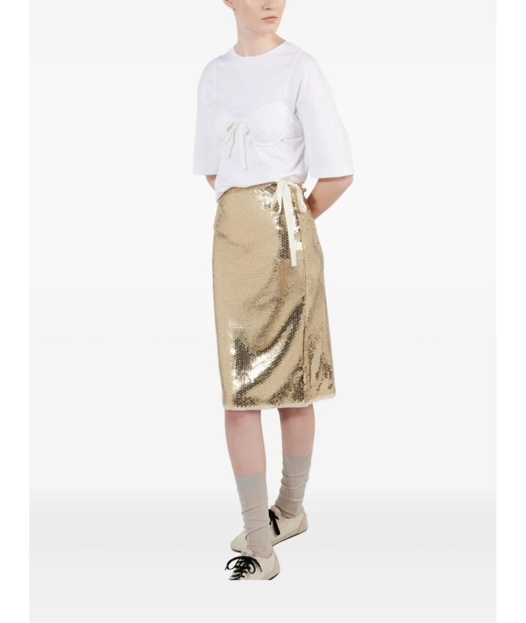 PRADA Золотая полиэстеровая юбка миди, фото 2