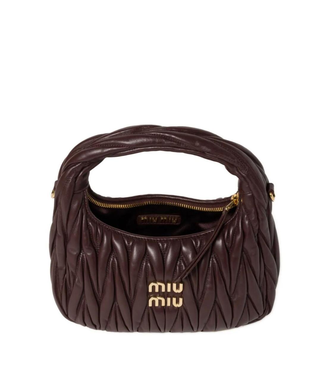 MIU MIU Коричневая кожаная сумка с короткими ручками, фото 6