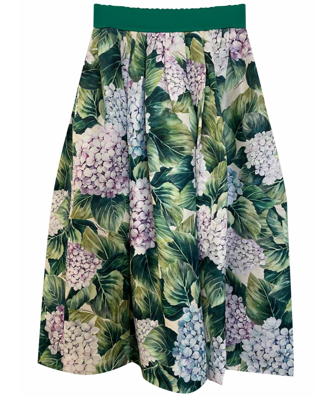 DOLCE&GABBANA Зеленая шелковая юбка миди, фото 1