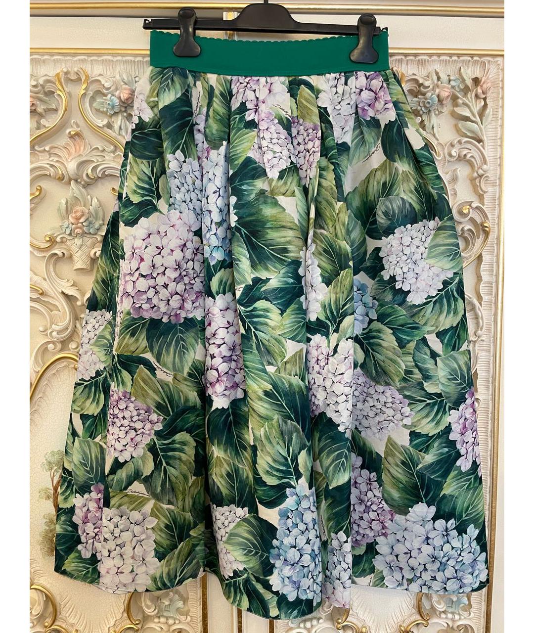 DOLCE&GABBANA Зеленая шелковая юбка миди, фото 7