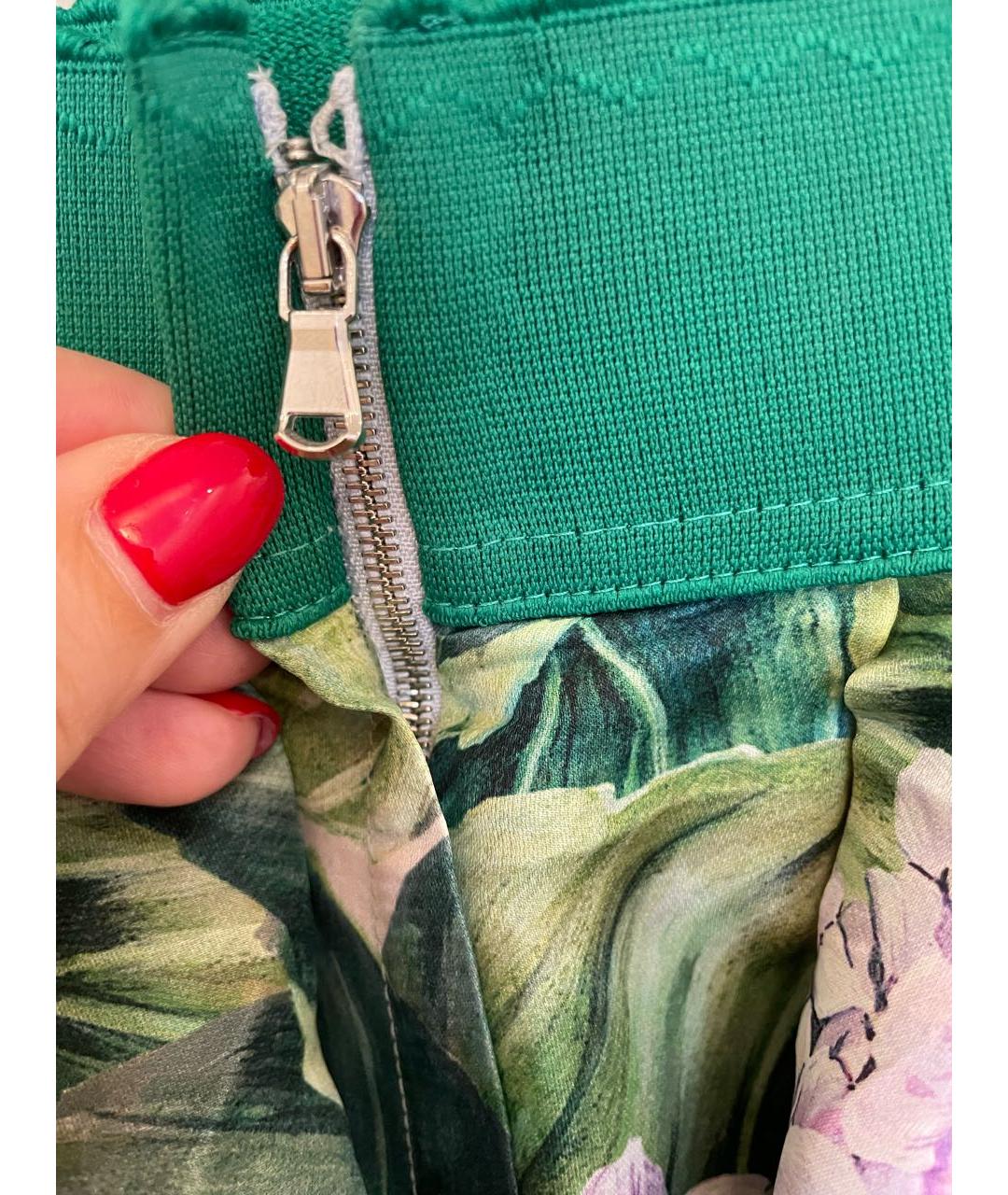 DOLCE&GABBANA Зеленая шелковая юбка миди, фото 4