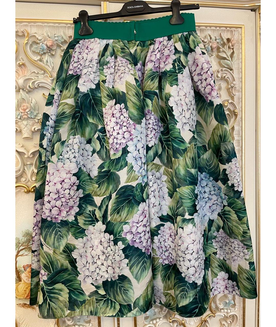 DOLCE&GABBANA Зеленая шелковая юбка миди, фото 2