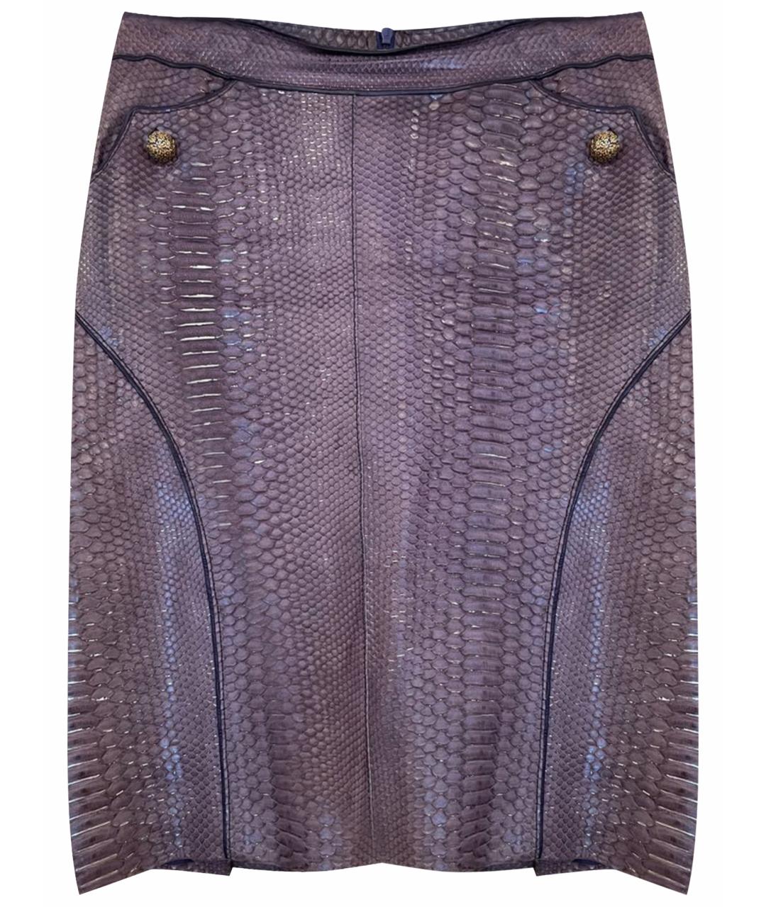 ROBERTO CAVALLI Фиолетовая кожаная юбка мини, фото 1