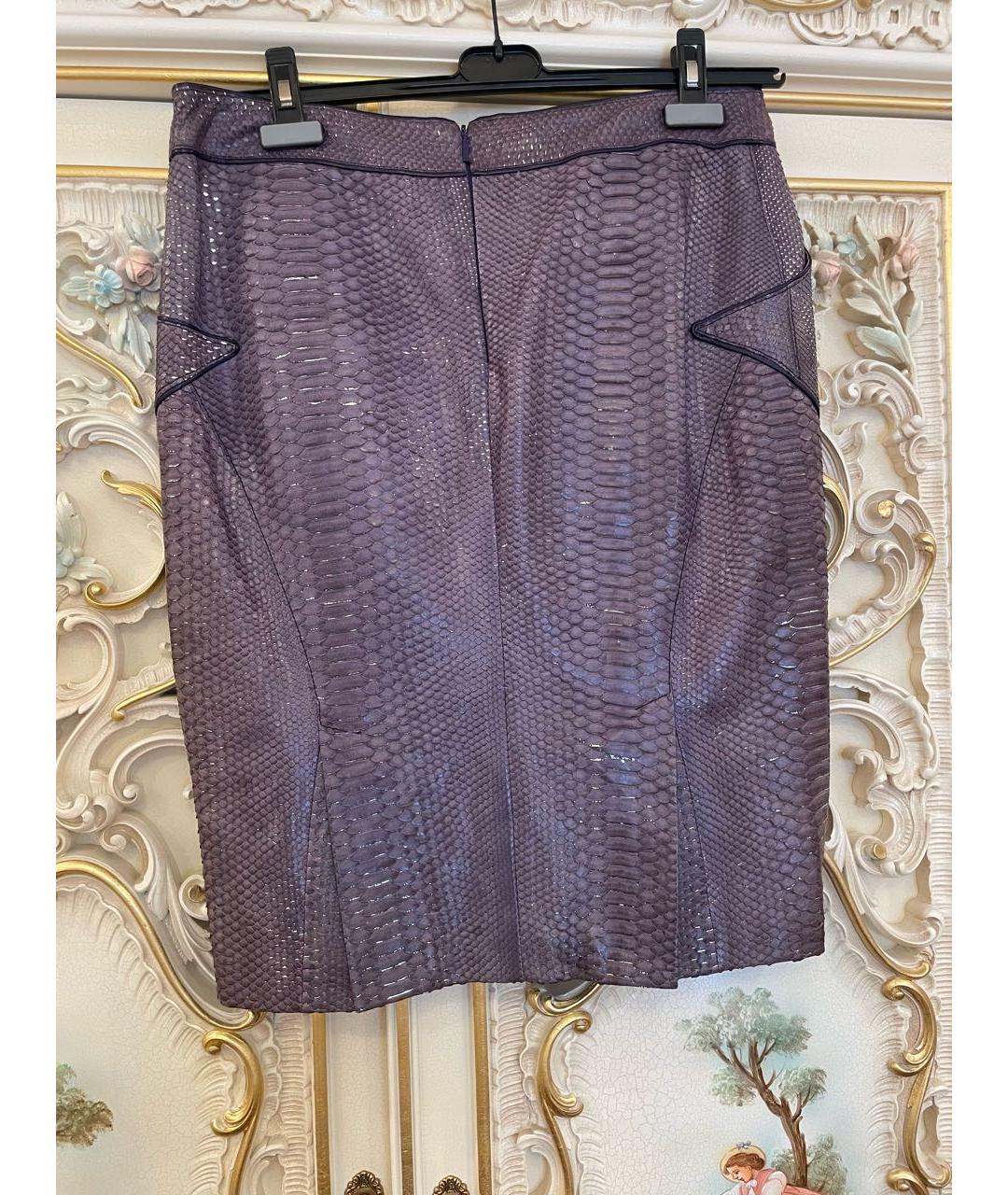 ROBERTO CAVALLI Фиолетовая кожаная юбка мини, фото 2