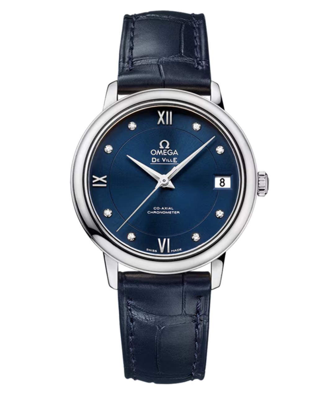 OMEGA Темно-синие кожаные часы, фото 1