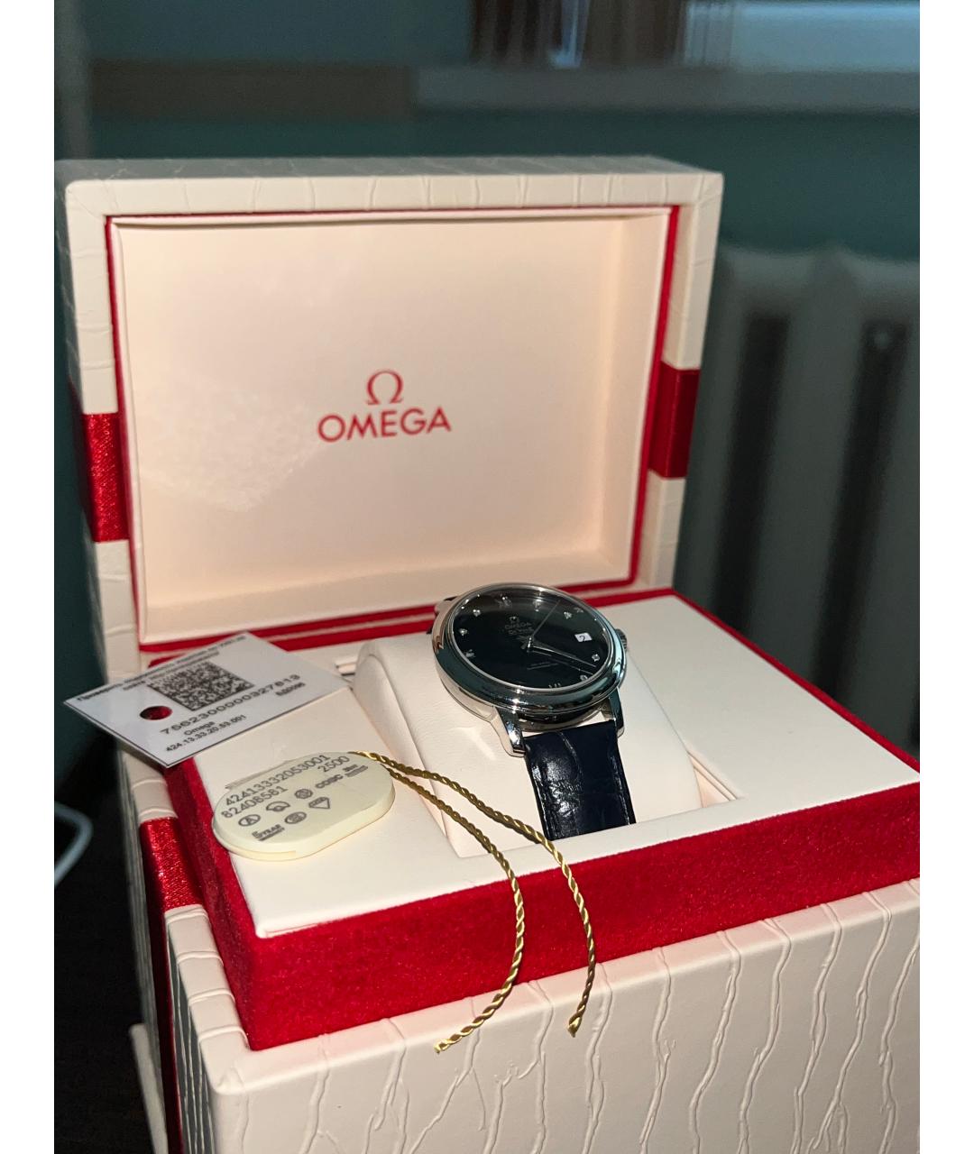 OMEGA Темно-синие кожаные часы, фото 5