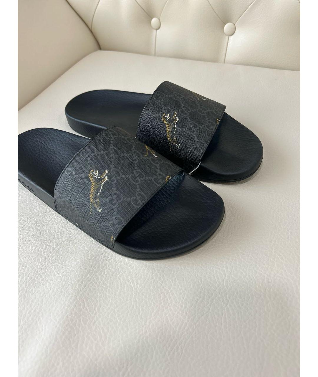 GUCCI Черные резиновые шлепанцы, фото 7