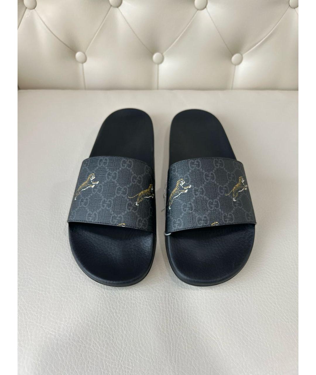 GUCCI Черные резиновые шлепанцы, фото 2