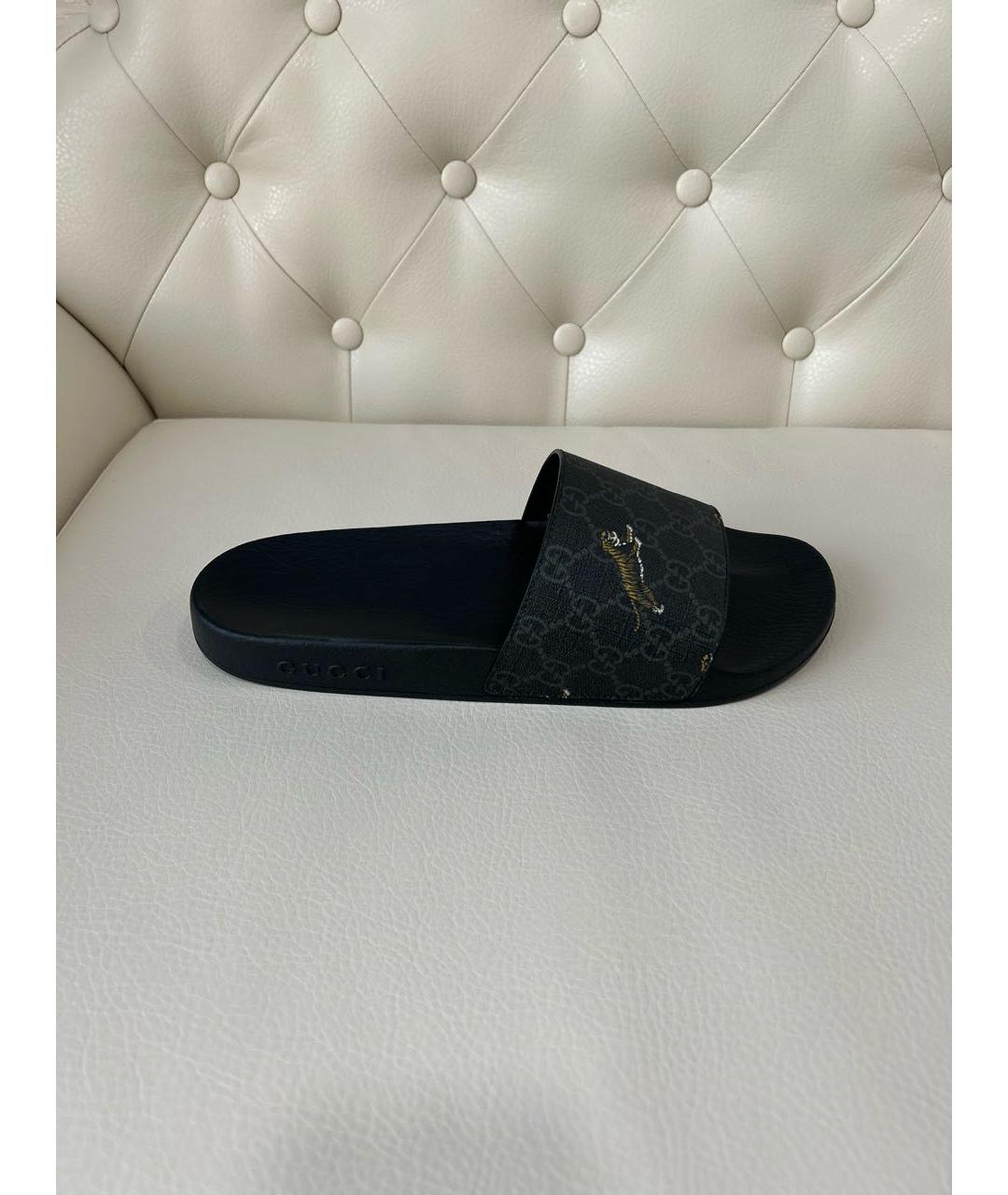 GUCCI Черные резиновые шлепанцы, фото 9