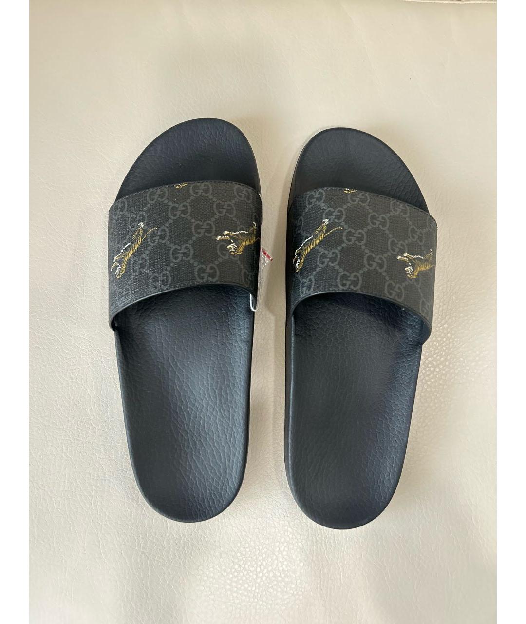 GUCCI Черные резиновые шлепанцы, фото 3