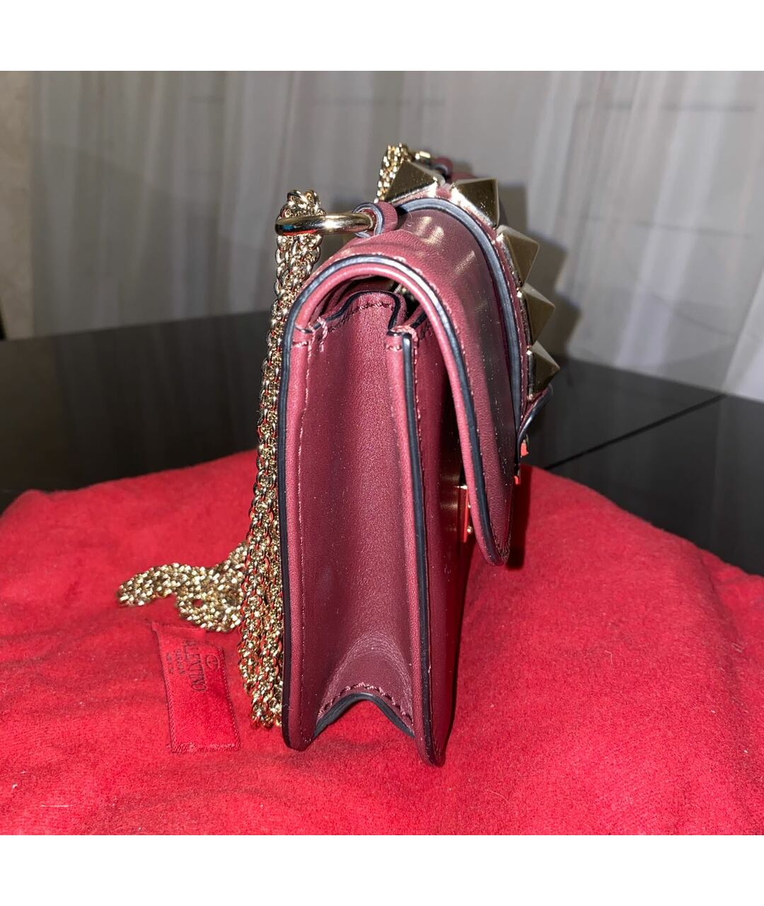 VALENTINO GARAVANI Бордовая кожаная сумка тоут, фото 2
