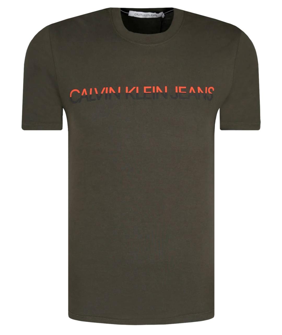 CALVIN KLEIN Хаки хлопковая футболка, фото 1