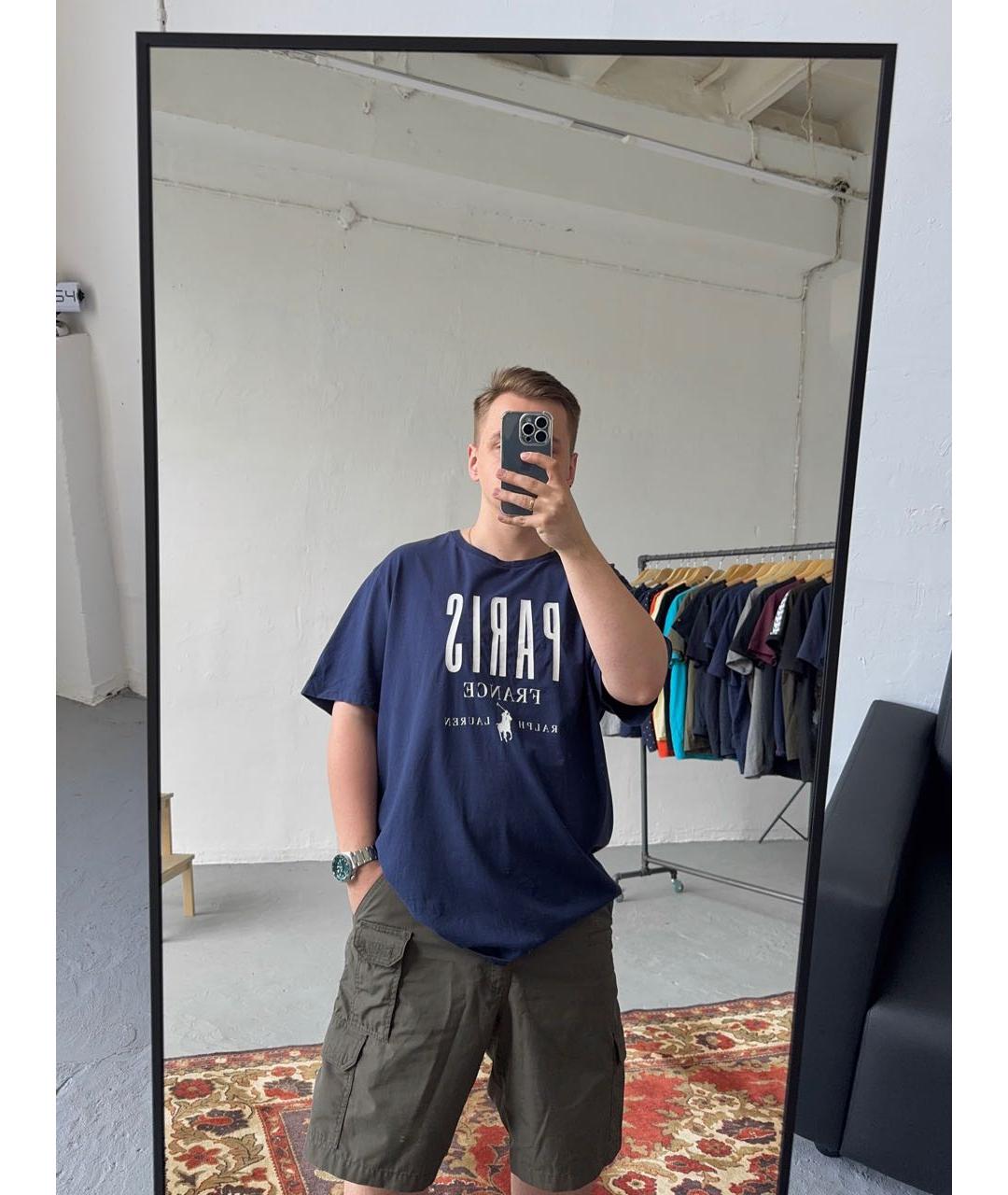POLO RALPH LAUREN Темно-синяя хлопковая футболка, фото 2