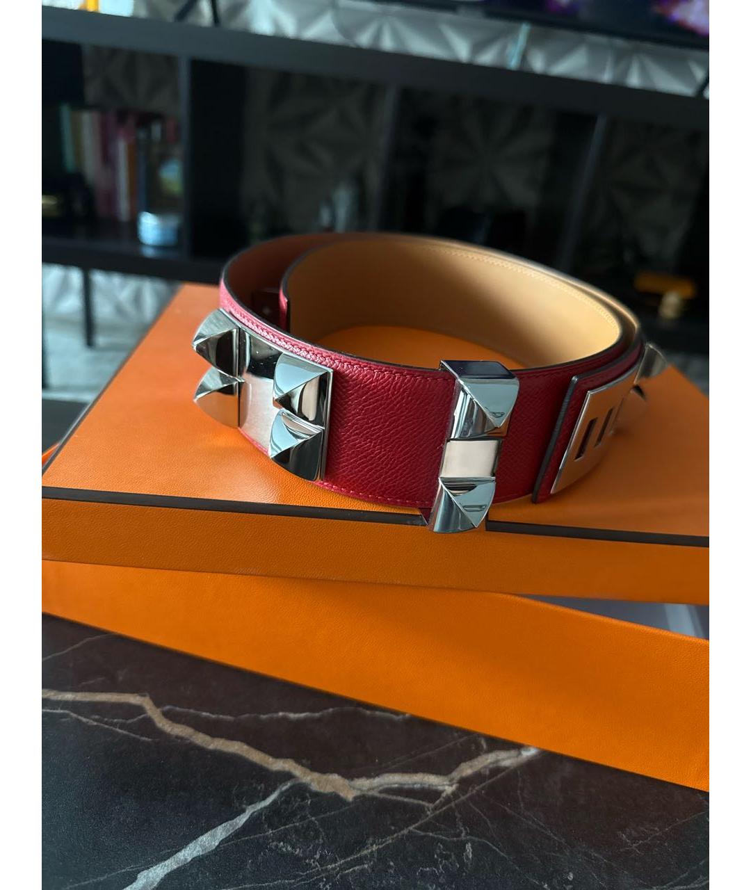 HERMES Красный кожаный ремень, фото 5