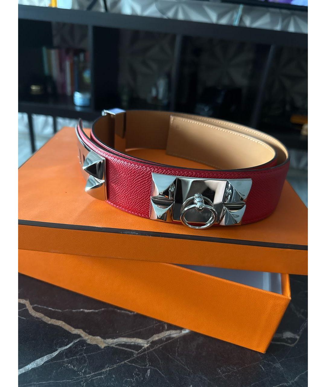 HERMES Красный кожаный ремень, фото 2