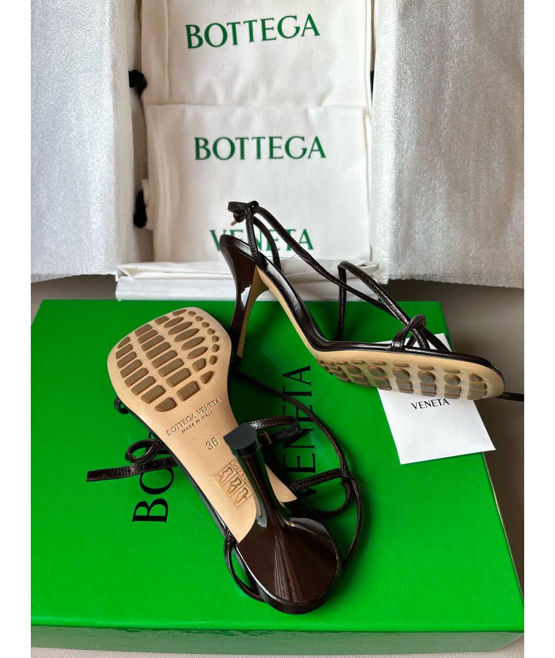 BOTTEGA VENETA Коричневые кожаные босоножки, фото 5