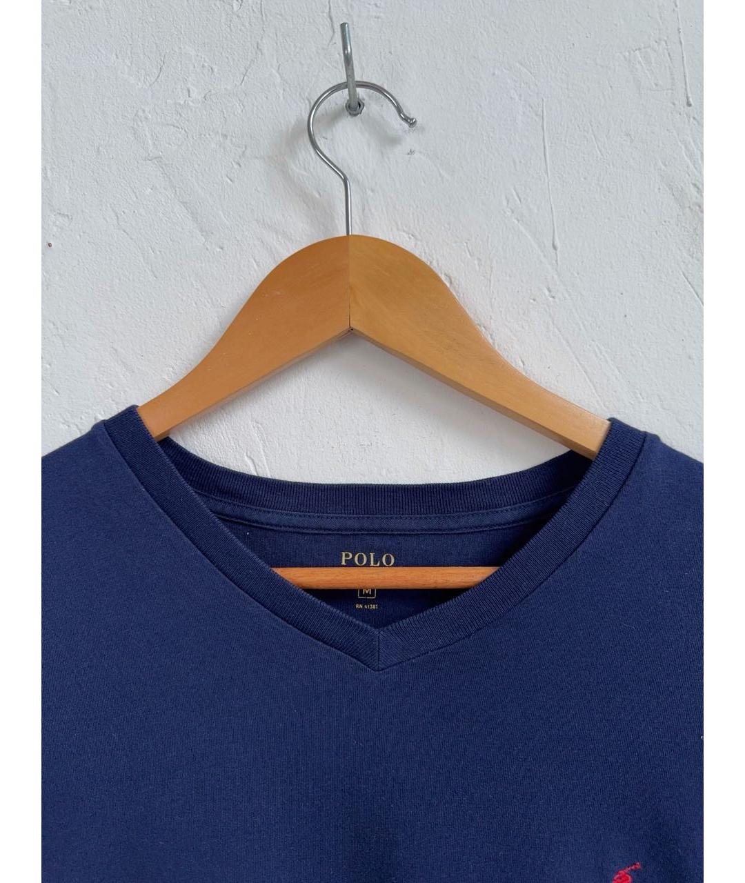 POLO RALPH LAUREN Темно-синяя хлопковая футболка, фото 4