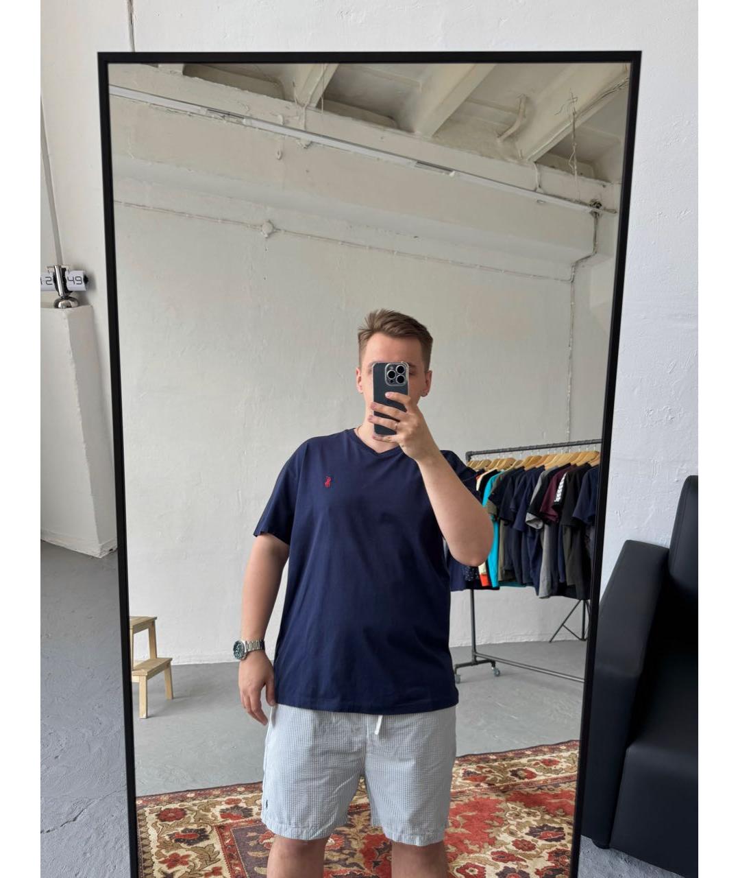 POLO RALPH LAUREN Темно-синяя хлопковая футболка, фото 2