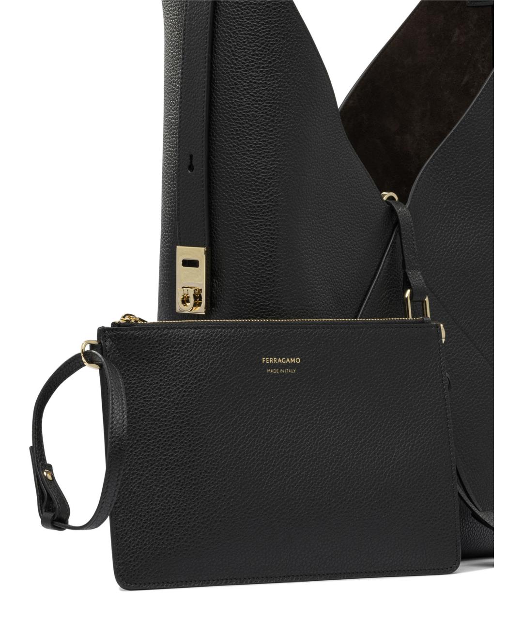 FERRAGAMO Черная кожаная сумка через плечо, фото 4